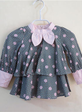 韩国宝儿小童款中长款衬衫花色上衣可爱纯棉娃娃衫16073