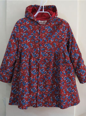 春秋款缪恋童装风衣女童连帽韩版外套田园碎花中童纯棉上衣18291