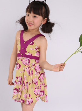 韩国宝儿连衣裙夏款吊带裙女童花色系带舒适纯棉大摆连衣裙13790