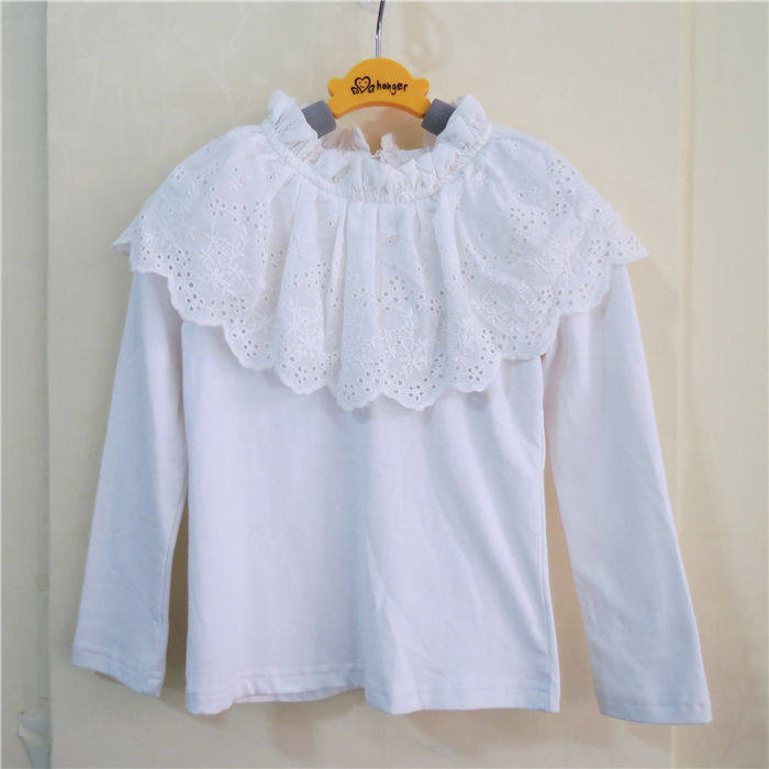 韩国宝儿春款童装纯棉衬衫唯美蕾丝上衣领子花边打底衫S1197