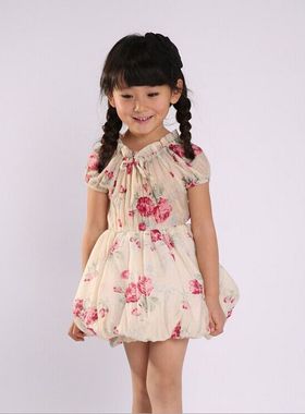 韩国宝儿夏款童装短袖连衣裙女童连衣裙蓬蓬款田园碎花裙13152