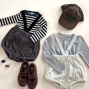 2025秋季新款百搭男童女童兰精天丝羊毛混纺举重裤宝宝背带短裤冬