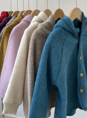 秋冬男女儿童北欧美利奴羊毛拉绒连帽外套宝宝连体衣外穿保暖爬服