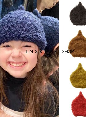 ins爆款24年秋冬男童女童尖尖帽宝宝针织精灵帽纯色超萌帽子