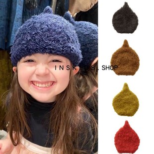 ins爆款24年秋冬男童女童尖尖帽宝宝针织精灵帽纯色超萌帽子