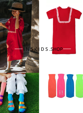 25夏款童装女童亲子亚麻透气红色连衣裙宝宝荧光色丝袜防蚊薄袜