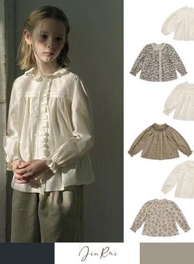 2025秋冬新款女童百搭纯棉长袖衬衣宝宝木耳边小碎花上衣针织开衫