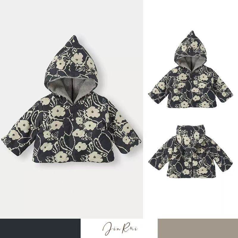 印花长袖利亚连帽棉服女童
