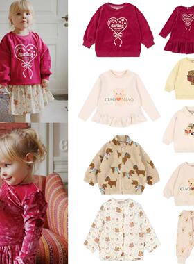 25秋冬KS童装女童猫咪卫衣卫裤套装棉服宝宝红色丝绒连衣裙礼服