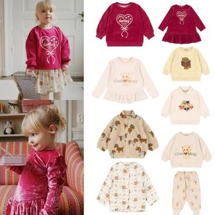 25秋冬KS童装女童猫咪卫衣卫裤套装棉服宝宝红色丝绒连衣裙礼服