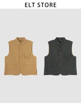 纯棉小立领表袋马甲1564