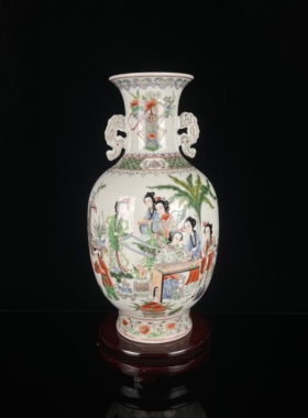 景德镇陶瓷器手工粉彩仕女图花瓶家居客厅插花中式装饰工艺品摆件