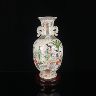 景德镇陶瓷器手工粉彩仕女图花瓶家居客厅插花中式装饰工艺品摆件