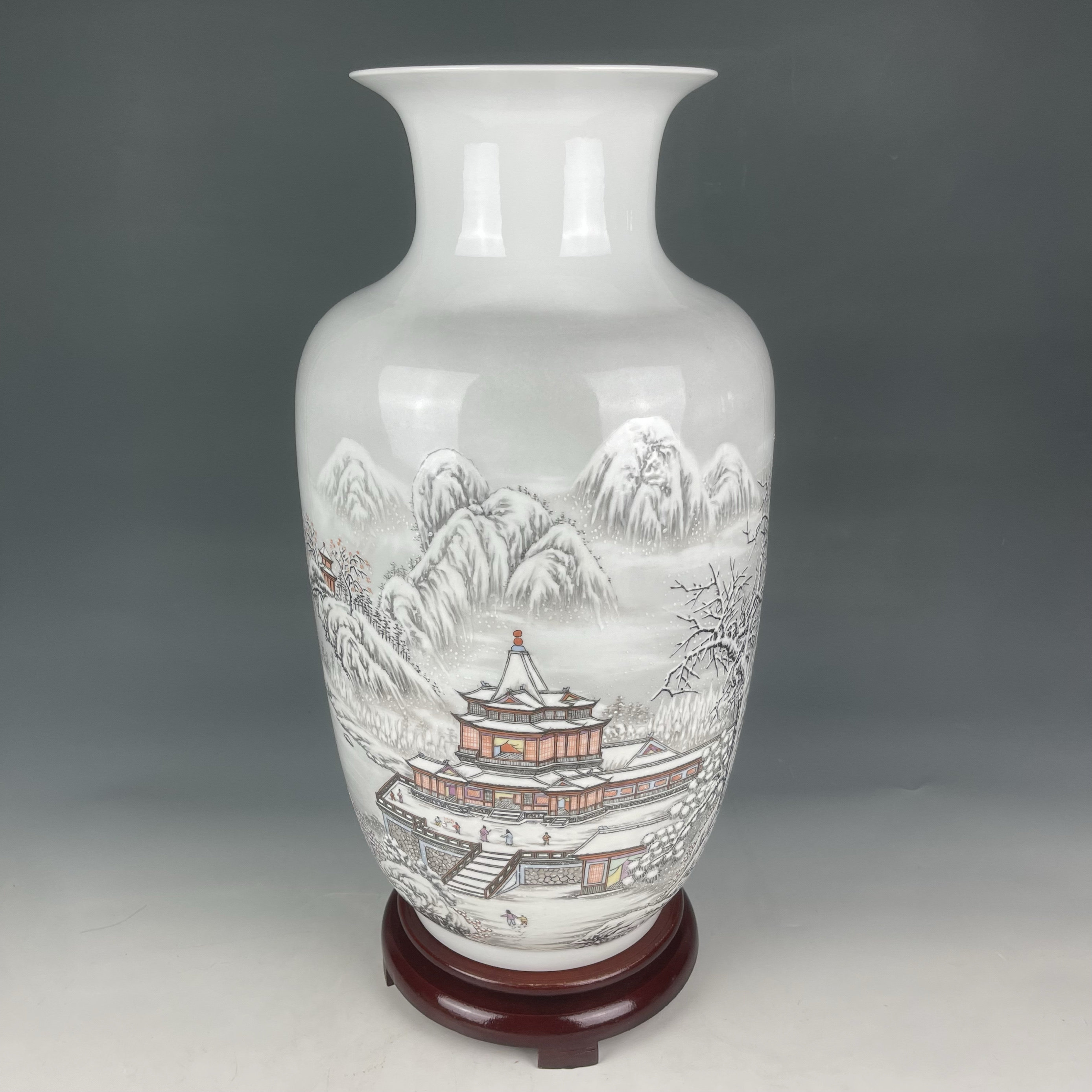 景德镇陶瓷器熊杰粉彩花瓶插花器家居客厅摆件装饰工艺品瑞雪染园