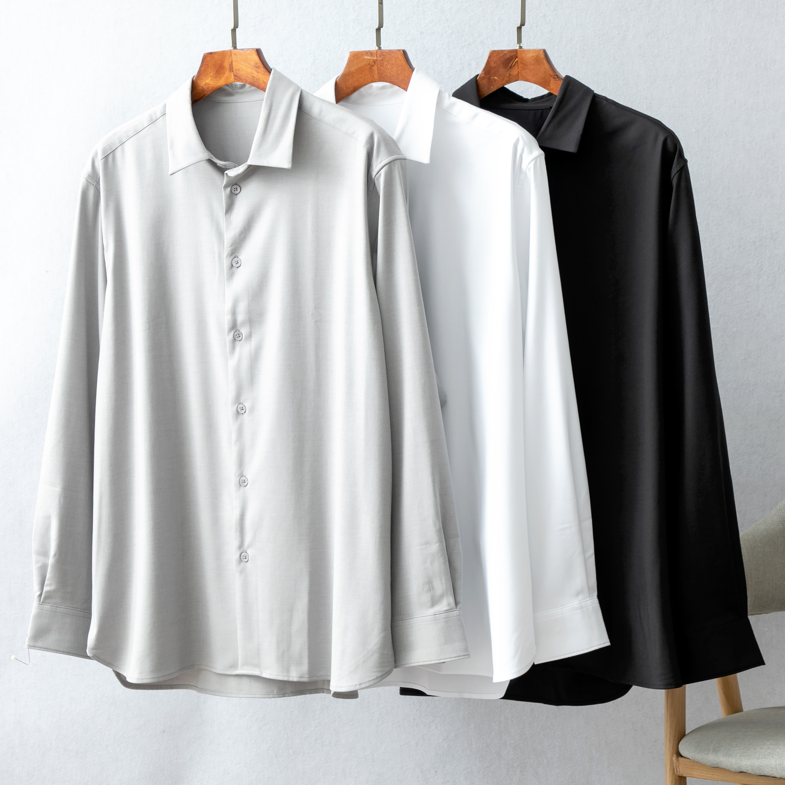 秋冬臻品！品质订单 含羊毛舒适莫代尔男士尖领长袖衬衫男253019