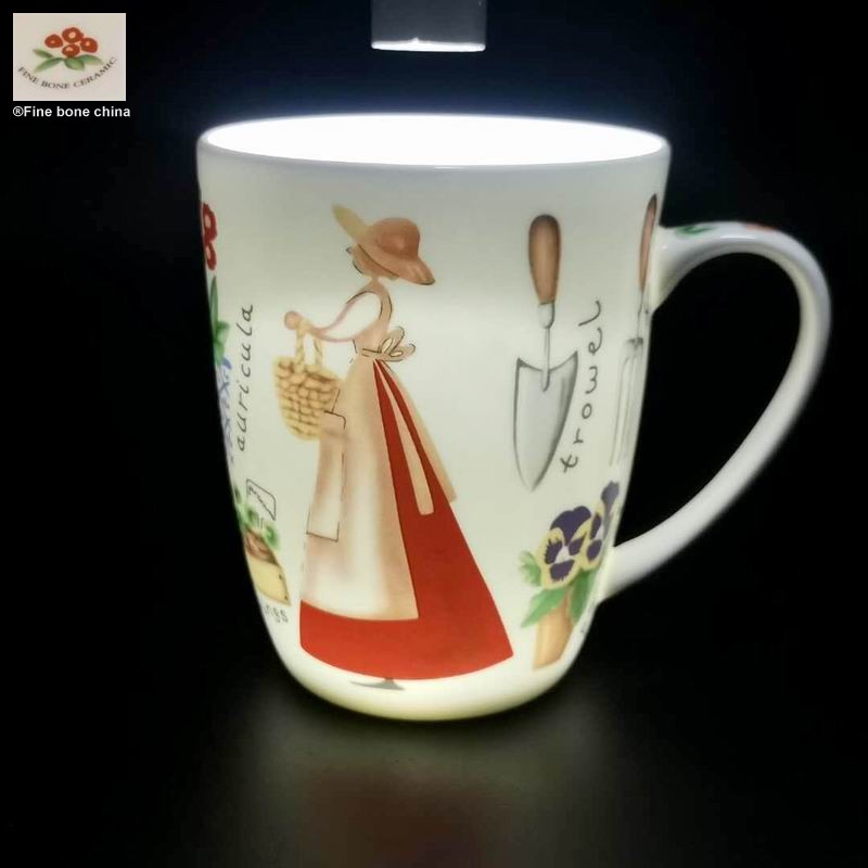 精品骨瓷马克杯花园茶饮杯彩绘