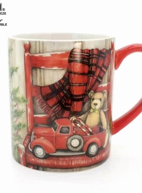 外贸精品LANG马克杯 标准美式马克彩绘 圣诞小熊咖啡杯 随手杯