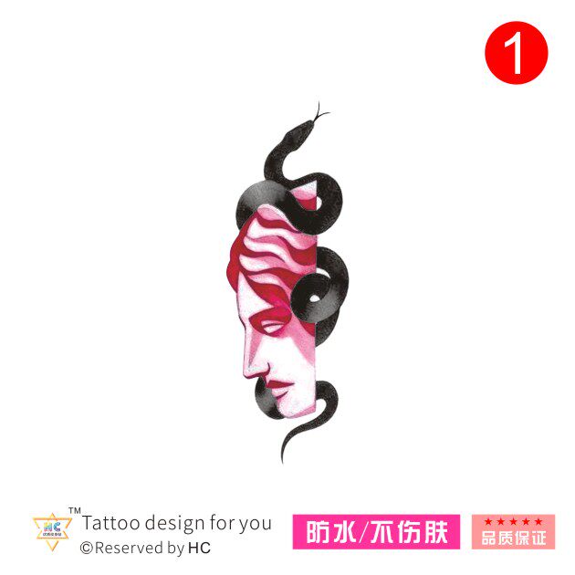 维纳斯雕塑头像纹身贴黑蛇文艺复古个性古希腊手臂颈部脖子防水