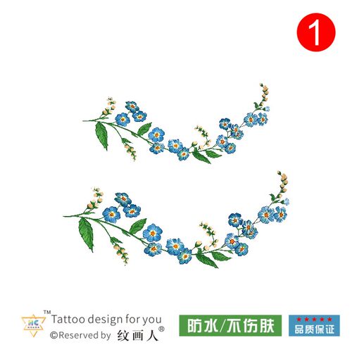 锁骨蓝色花纹身贴防水持久玫瑰