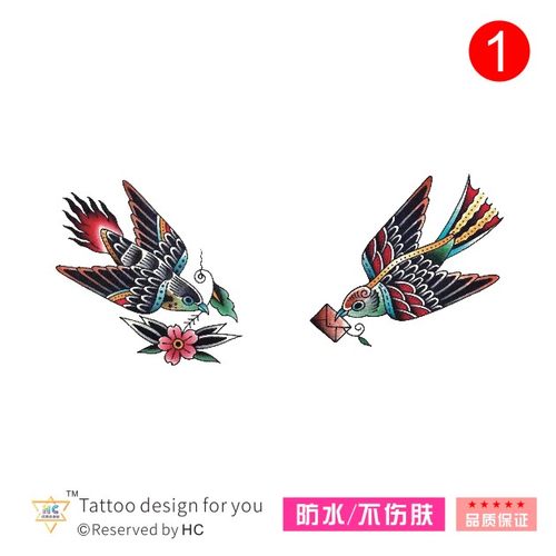 一对欧美手绘复古锁骨潮流纹身贴