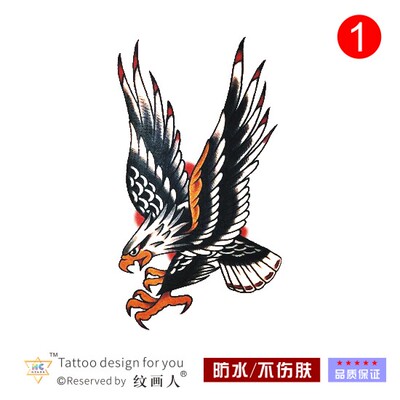 欧美老鹰传统暗黑系大腿纹身贴