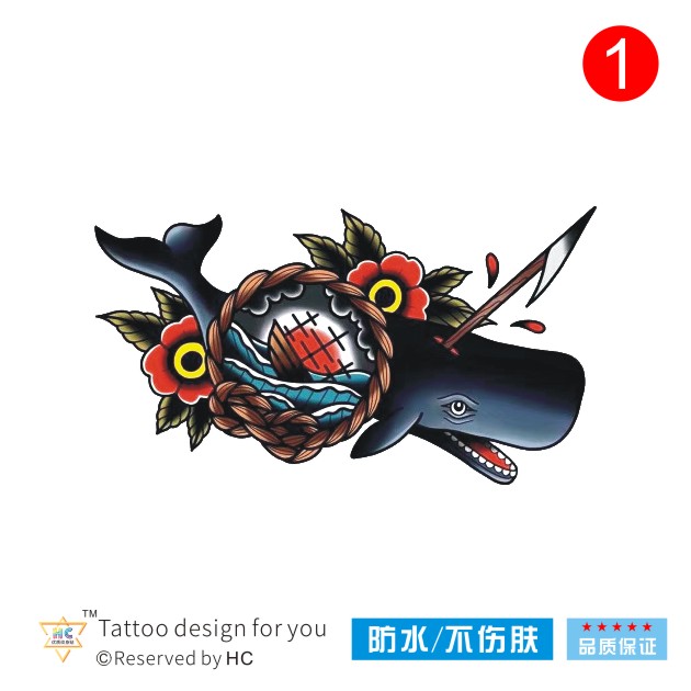 欧美oldschool鲸鱼纹身贴