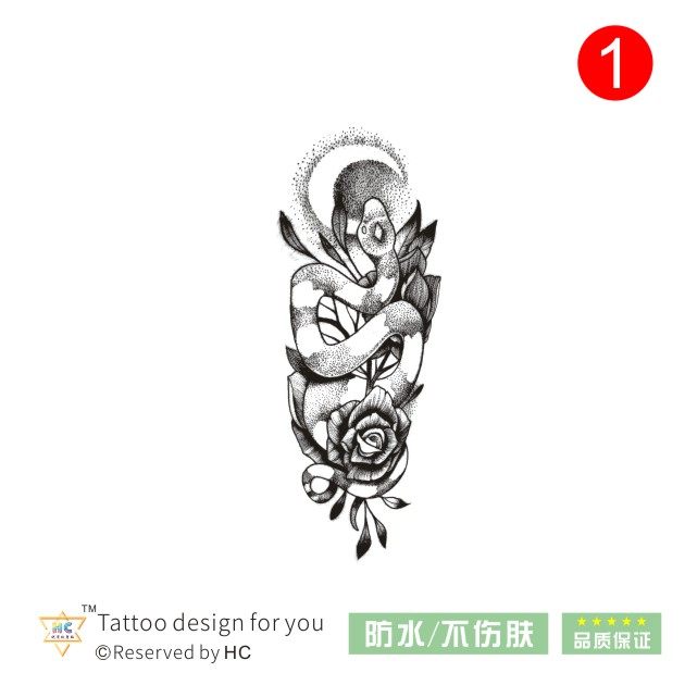 原创手绘素描蛇纹身贴白蛇黑白月亮蛇环形蛇港风原宿防水持久纳米