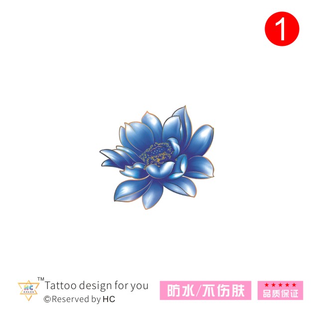 手绘蓝莲花om瑜伽纹身贴yoga莲花荷花曼陀罗防汗防水持久男女纳米