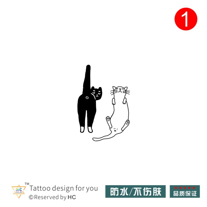 黑猫白猫纹身贴暗黑系猫咪防水持久小清新简单男女情侣手腕虎口