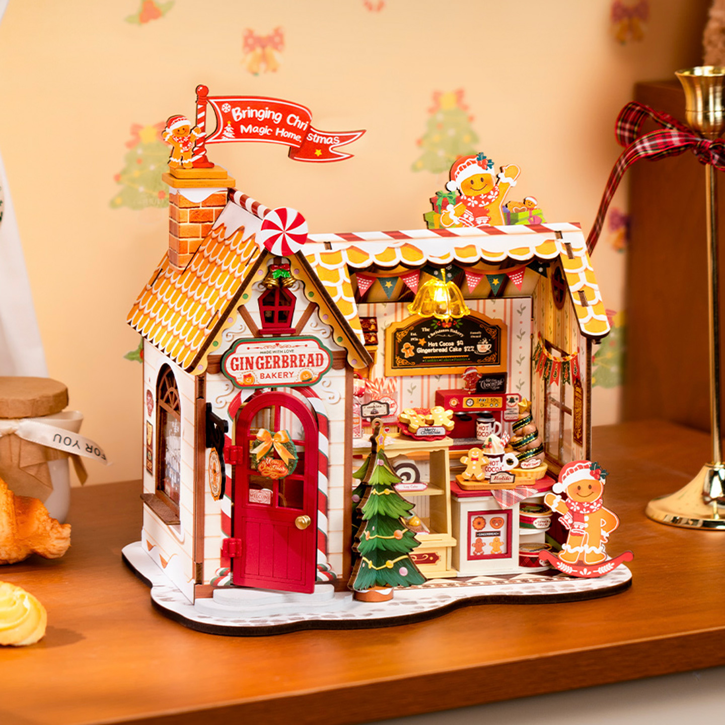 若来diy小屋圣诞姜饼屋木质手工拼装积木微缩场景模型房子礼物女