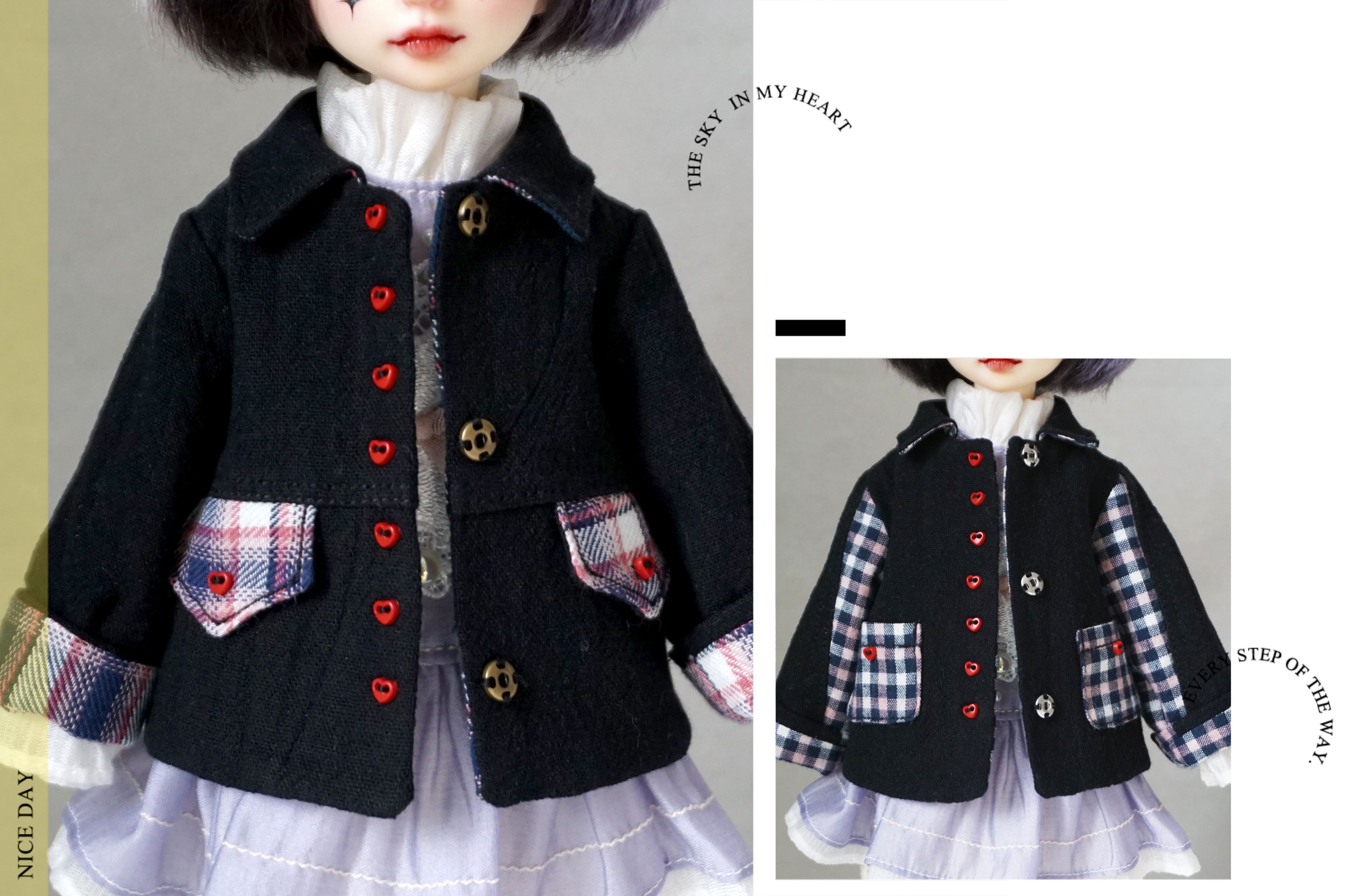 6分娃衣bjd手工小外套水洗棉格子娃衣做旧复古风娃娃衣服