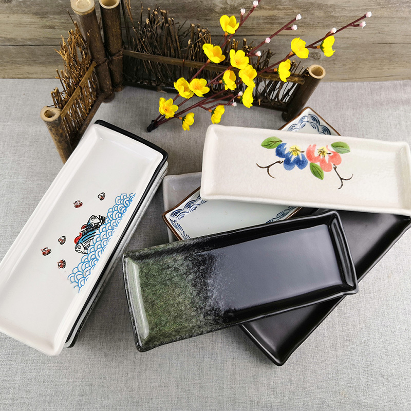 私房菜创意餐厅盘子日式长方形竹边甜品点心碟子烧烤串竹子长条盘