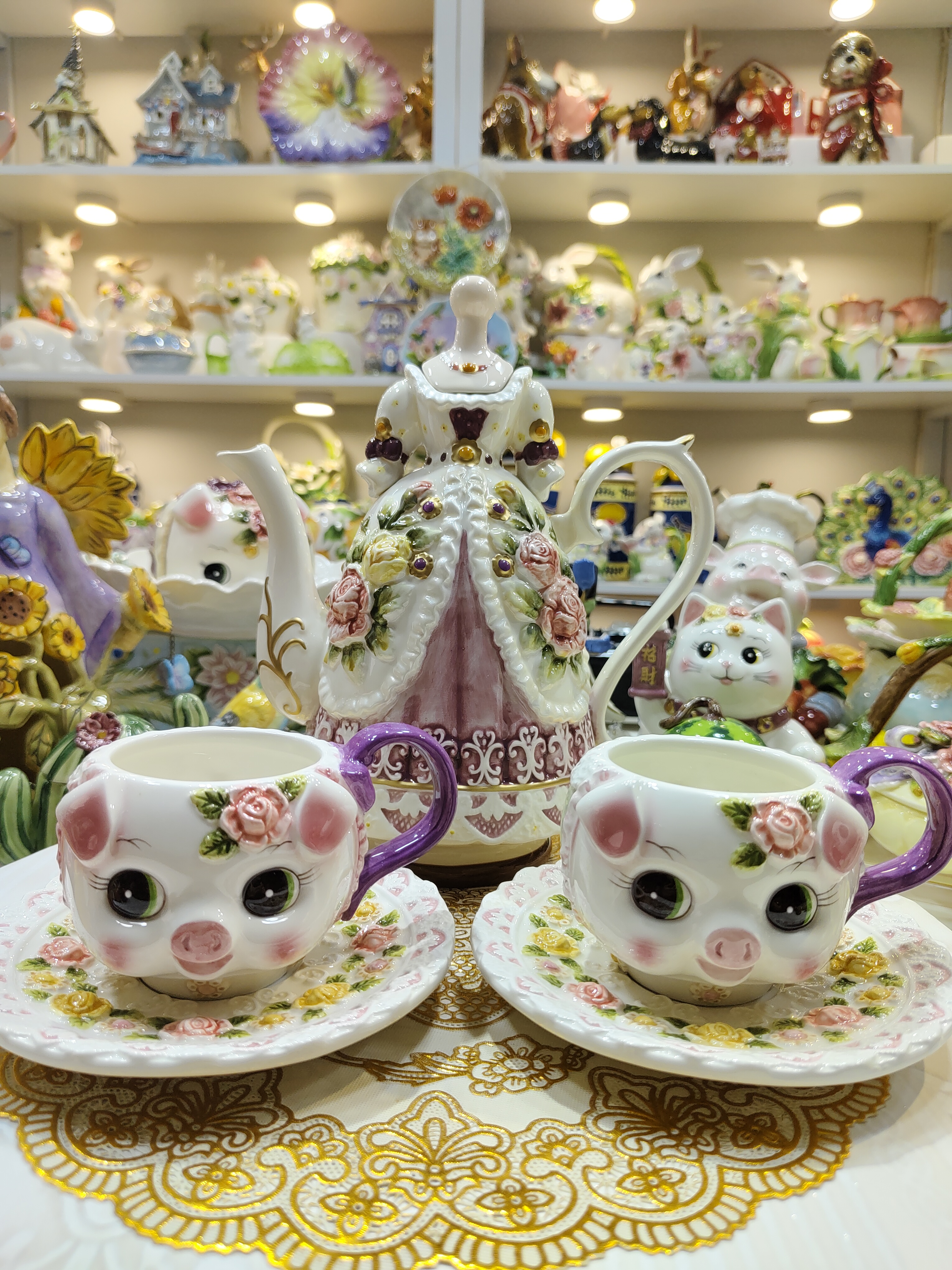 方亚陶瓷维多利亚猪猪陶瓷杯盘套餐下午茶结婚礼品闺蜜情人节礼物