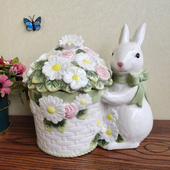 纯手绘釉下彩陶瓷可爱兔子密封罐家居装 促销 北欧风格 饰品生日礼品