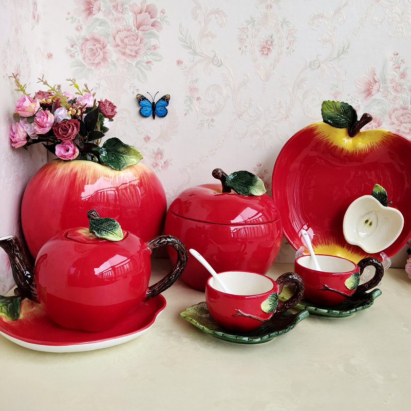 Function Art陶瓷苹果茶具欧式茶壶釉下彩下午茶杯盘套装乔迁礼物