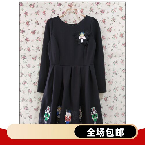 淑女屋专柜正品冬季圣诞公主黑色针织绣花连衣裙EIF01款1480