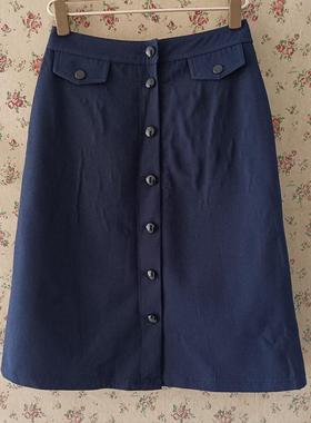 自然元素专柜正品藏蓝色高腰裙职业单排扣裙一步裙半身裙女SSS01