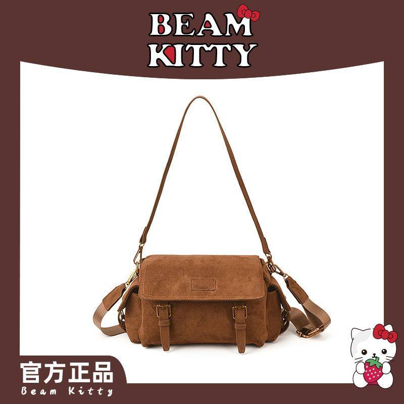 官方正品beamKitty英伦邮差风麂皮绒包女2026新款通勤单肩小方包