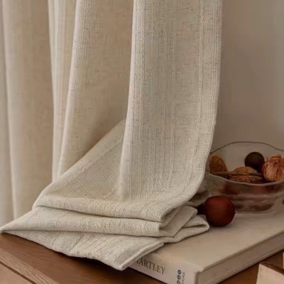 日式亦布亦纱中古风新款亚麻窗帘纱茶室客厅棉麻纱窗纱原木纱帘布