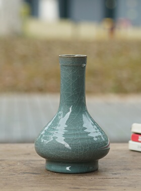 柴烧 官制黑胎弦纹小瓶  古韵 纯手制 南窑笔记 龙泉青瓷花器花瓶