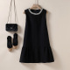 女装 小香风毛呢背心裙重工钉珠小黑裙A字显瘦连衣裙 2025秋冬新款