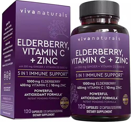 美国代购Viva Naturals Sambucus Elderberry with Vitamin C, Zi