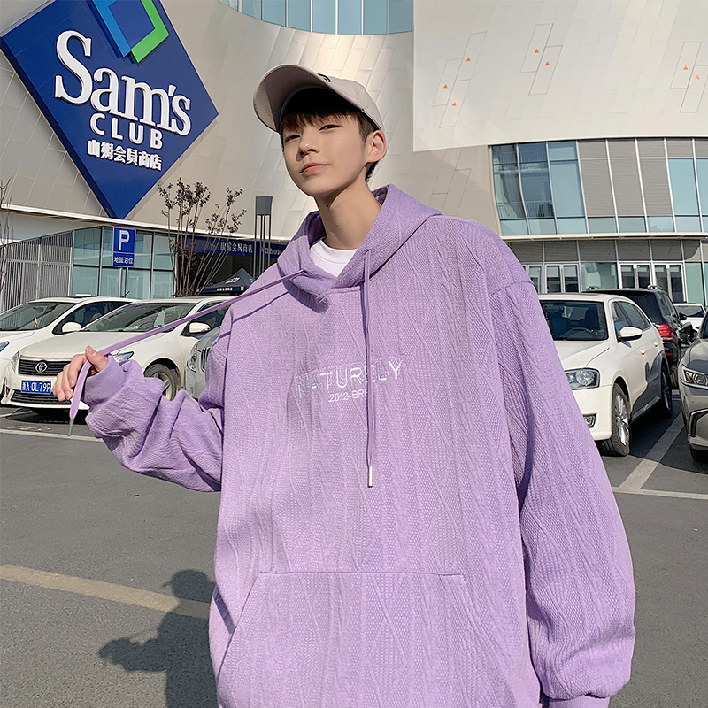 春秋男式连帽卫衣菱形字母刺绣帽衫外套宽松时尚情侣装卫衣紫色，女装短外套，星座716A-1（原星座815）