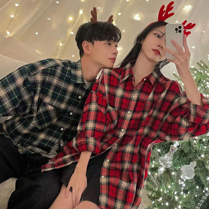 春装~情侣装长袖衬衫宽松格子衬衣男女休闲薄外套 XZ815-C904P55,男装衬衫,星座716A-1（原星座815）