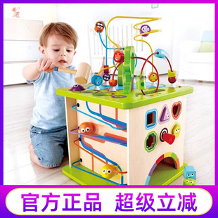 Hape开心农场绕珠婴儿童串珠百宝箱宝宝益智玩具早教多面体游戏盒