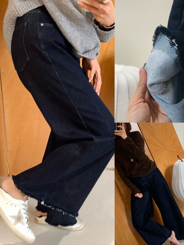 植绒薄绒好质感低调不褪色原色牛仔高腰显瘦阔腿直筒休闲牛仔裤