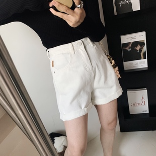 非常柔软 黑白深蓝浅蓝显瘦夏新黑白蓝 卷边休闲随性高腰牛仔短裤