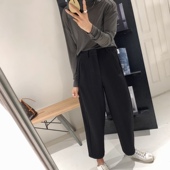 版 秋冬 舒适弹力显瘦中高腰黑色深灰色长裤 型超好 香蕉西裤