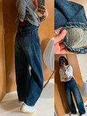 型很好 一款 薄绒小直筒弯刀牛仔裤 版 多细节韩代风格 显瘦挺括秋冬