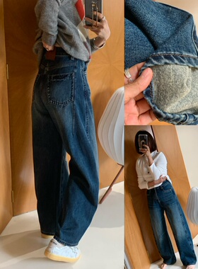 版型很好的一款薄绒小直筒弯刀牛仔裤多细节韩代风格显瘦挺括秋冬